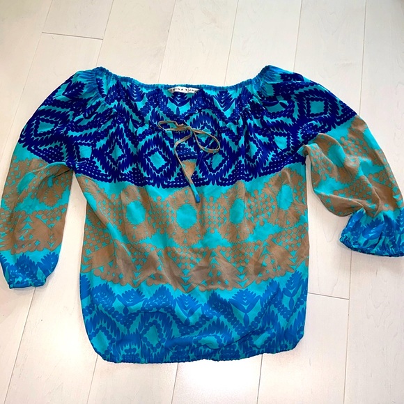 Trina Turk Tops - Trina Turk Peasant Blouse Size Medium with Elastic Waist and at Wrists
